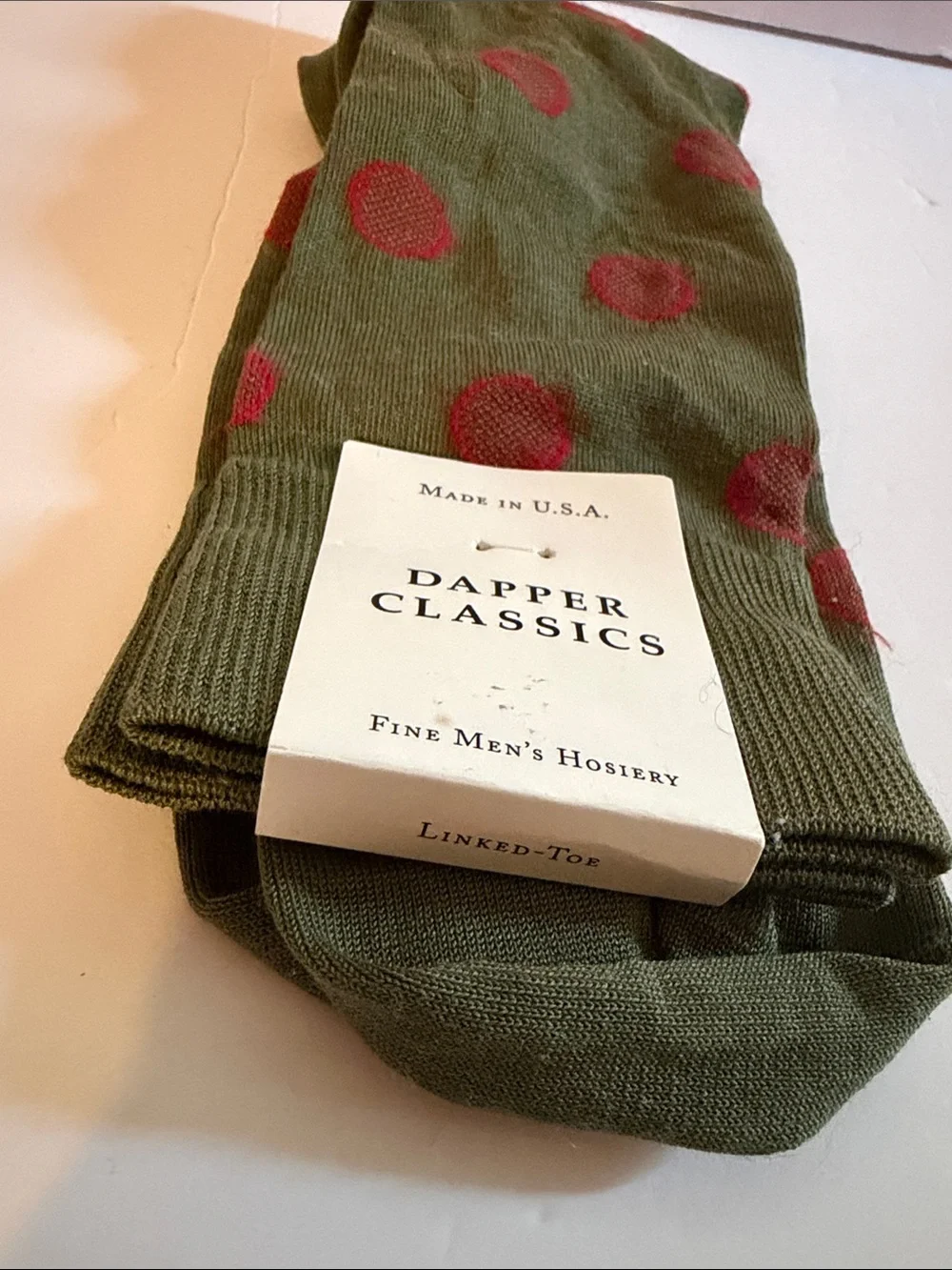 Dapper Classics Men’s Dress Socks Olive Green Red Polka Dot Mercerized Cotton